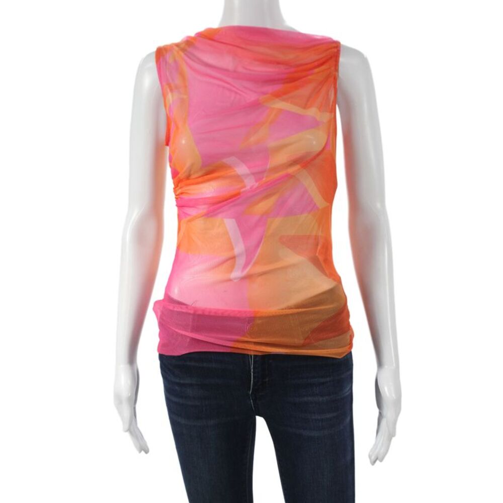 Designer Womens Basic Sleeveless Cowl Neck Tank Multicolor Geometric Size XS